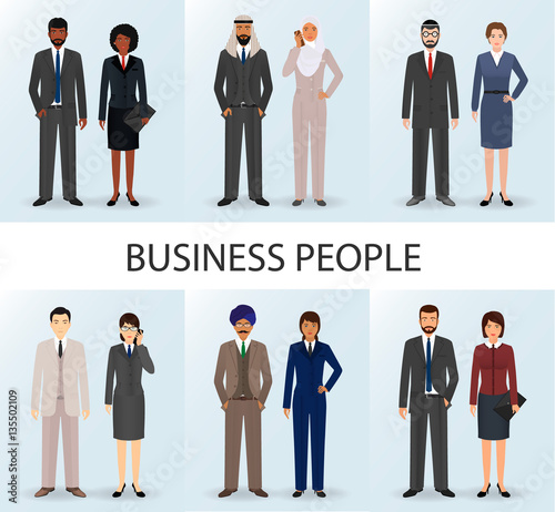 International business team. Set of couples office employee people.
