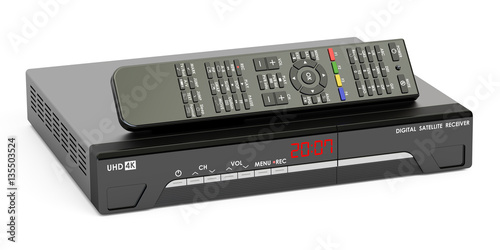 Digital satellite receiver with remote control, 3D rendering