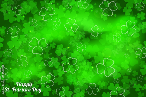 Vector abstract gradient green background to Happy St. Patrick's Day with leaves of clover.