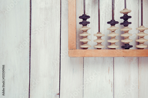 Old vintage abacus on wooden background