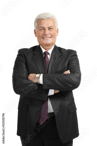 Senior man on white background