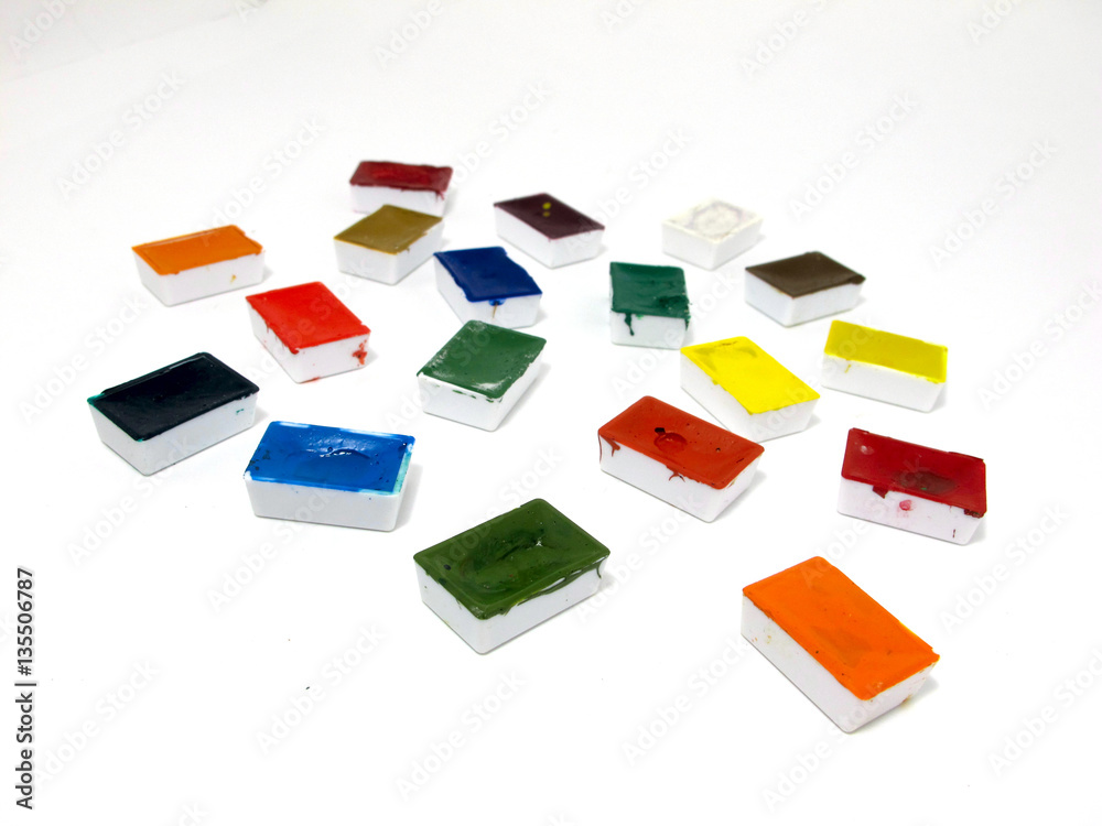 Watercolor cuvette on white background.