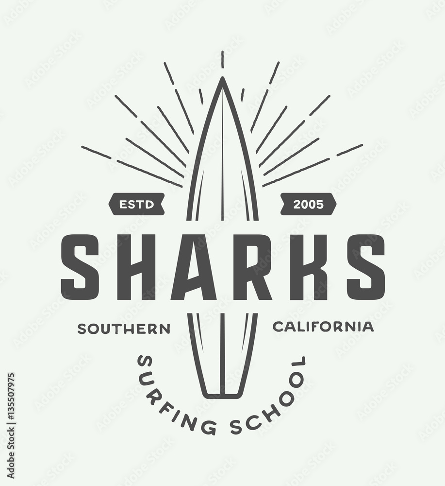 Fototapeta premium Vintage surfing logo, emblem, badge, label, mark. 