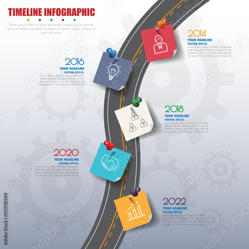 business concept timeline. Infograph template, realistic paper 5