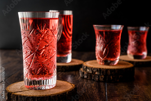 Valokuvatapetti Turkish Ottoman Drink Rose sherbet or Cranberry Serbet in crystal glass