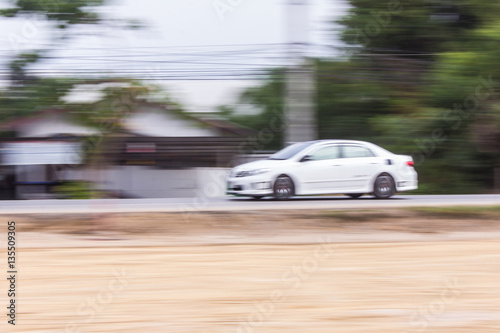 Car panning speed on road, Thailand asia