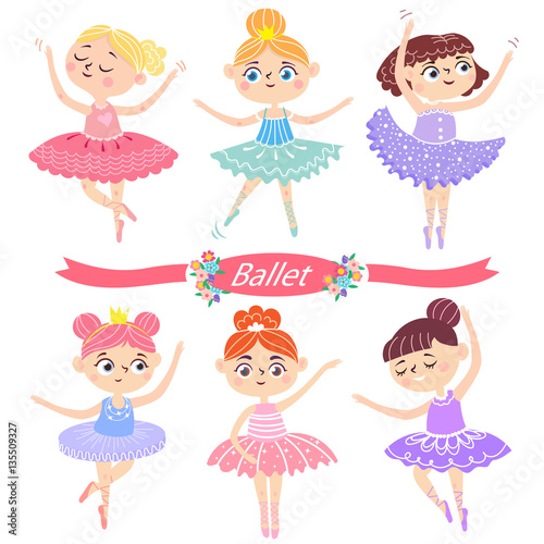 Cute ballerinas in various poses.  Ballet dancer. Vector illustrator isolated