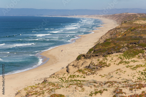 Ocean, waves, and beach of Monterey, California looking north towards Santa Cruz