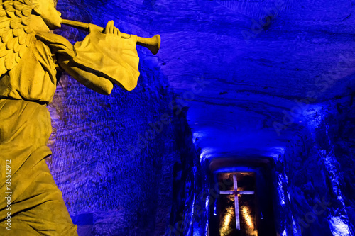 Angel and a Cross at the Zipaquira Salt Cathedral in the town of Zipaquira in Cundinamarca, Colombia. photo