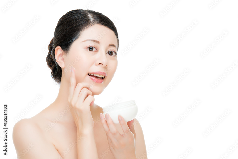 asian beauty woman use hand applying facial product asian beauty woman use hand applying facial product