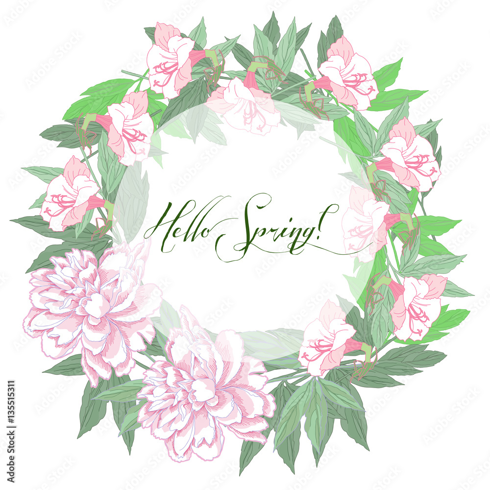 Spring  background with white and pink peony