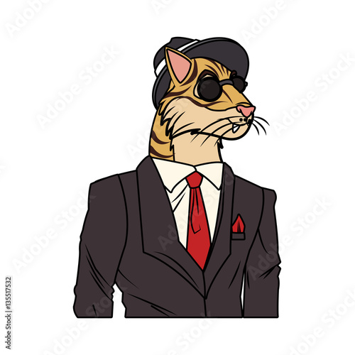 tiger with hipster style over white background. colorful design. vector illustration