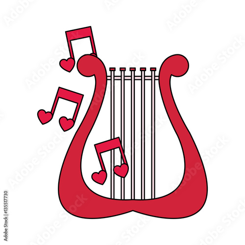 lyre instrument with musical notes over white background. colorful design. vector illustration