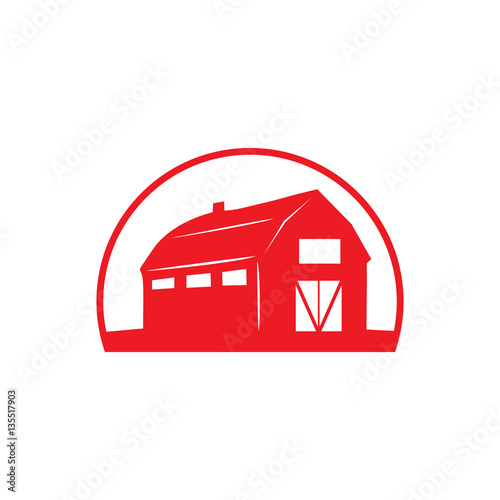 Barn House with Red Line. Farm House