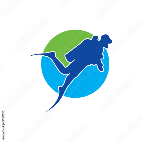 Scuba Diver Logo with Blue and Green Background