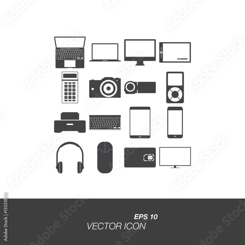 Set icons on the topic of technology in flat style isolated on white background. Set symbol for your design and logo. Vector illustration EPS 10.
