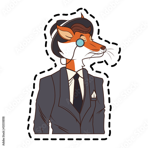 fox with hipster style over white background. colorful design vector illustration
