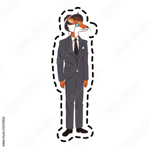 fox with hipster style over white background. colorful design vector illustration