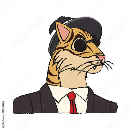 tiger with hipster style over white background. colorful design. vector illustration