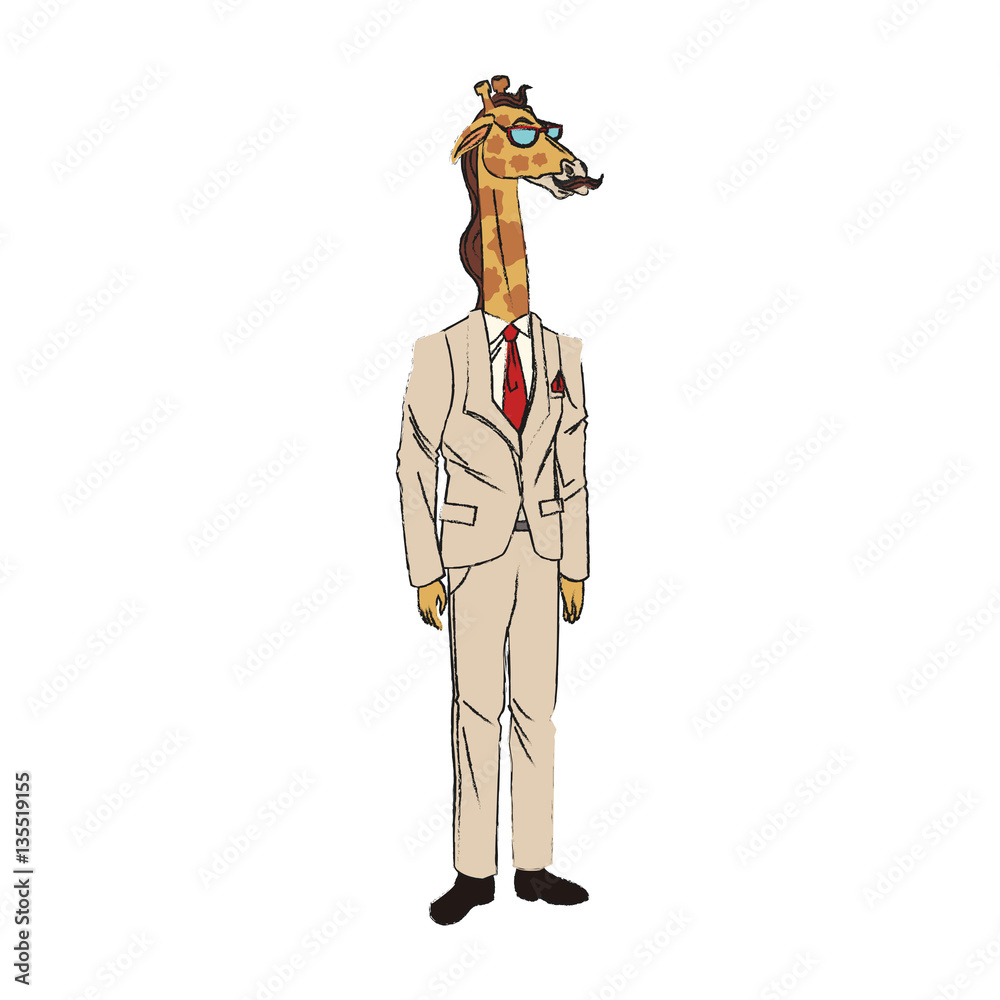 Fototapeta premium giraffe with hipster style over white background. colorful design. vector illustration