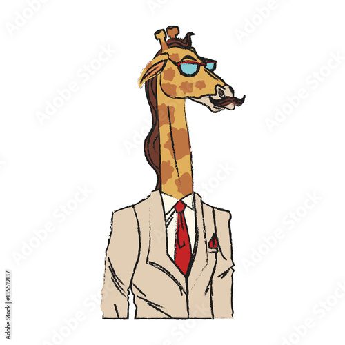 giraffe with hipster style over white background. colorful design. vector illustration