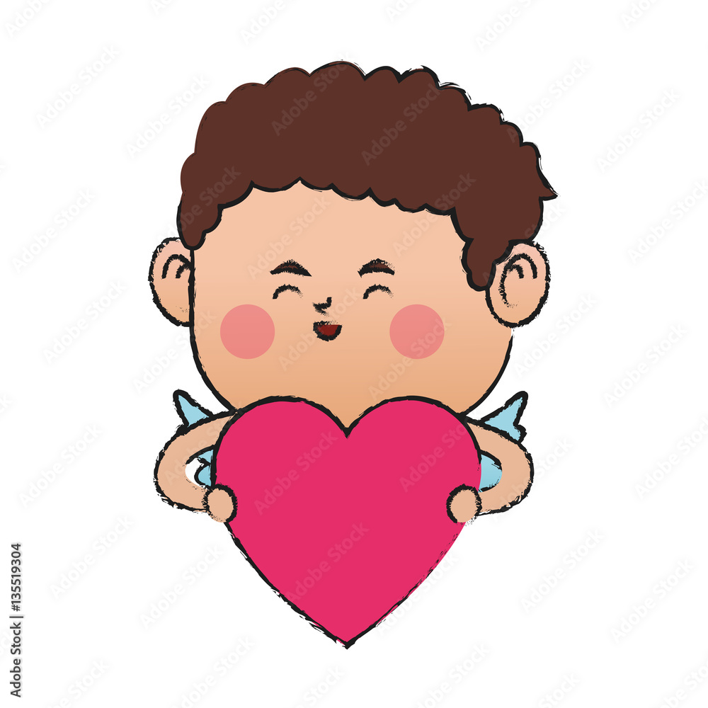 baby cupid with heart icon over white background. colorful design. vector illustration