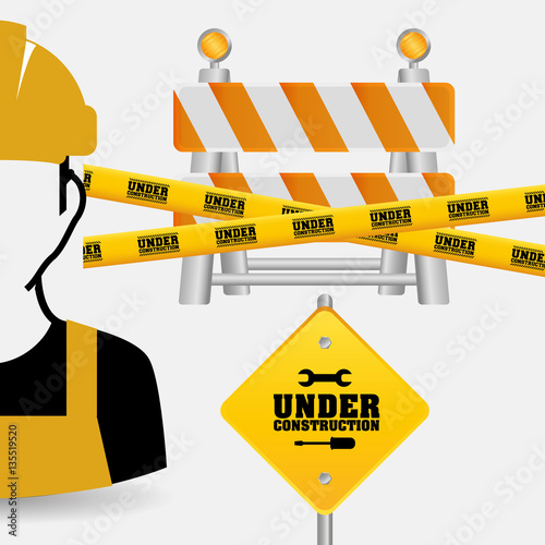 worker tape under construction sing vector illustration eps 10