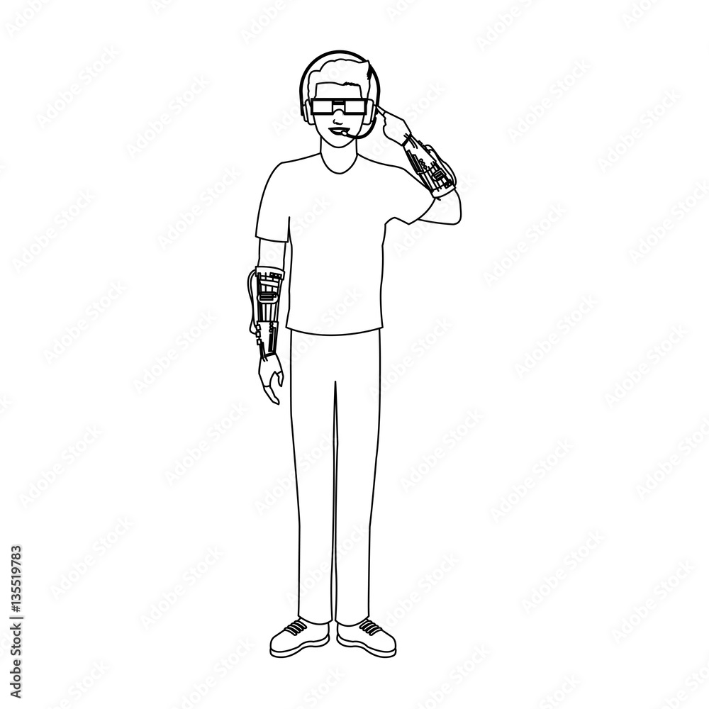 man with headphones and glasses over white background. vector illustration man with headphones and glasses over white background. vector illustration