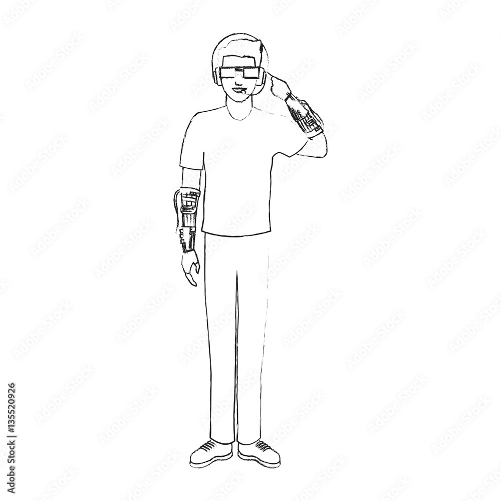 man with headphones and glasses over white background. vector illustration
