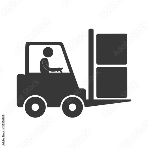 worker driving forklift truck delivery box figure pictogram vector illustration eps 10