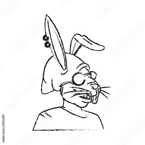 rabbit with hipster style over white background. vector illustration