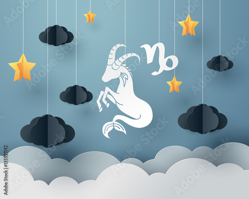 Paper art of  sea goat to Capricorn of zodiac and horoscope conc