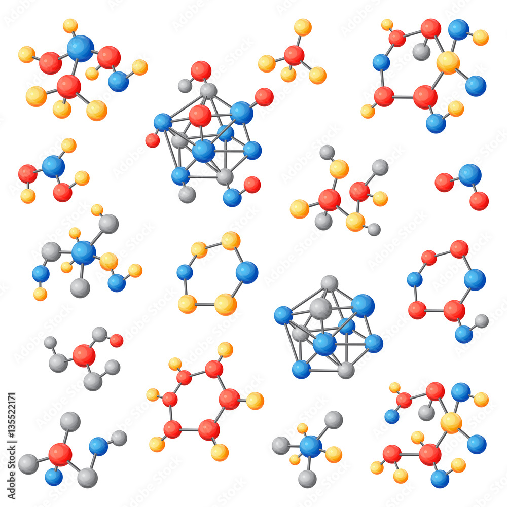 Molecular structure chemical atoms vector set. Molecular structure chemical atoms vector set.