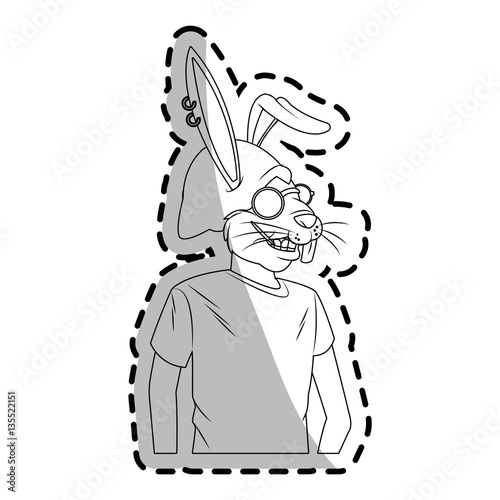 rabbit with hipster style over white background. vector illustration