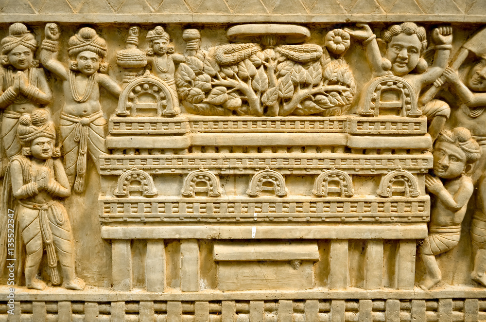 Fototapeta premium Buddhist Carving Arts wall at in ancient Temple,Chiang Mai,THAIL