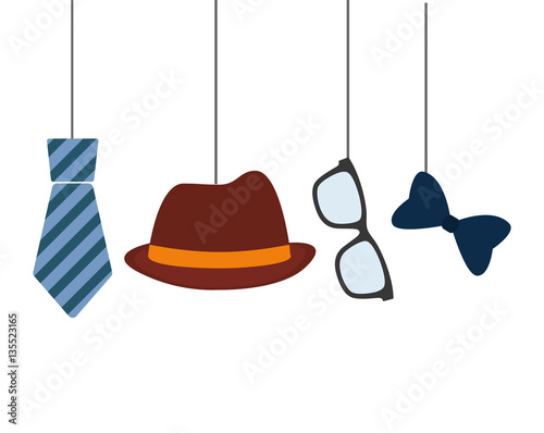 hat tie glasses and bow hanging decorative card father day vector illustration eps 10