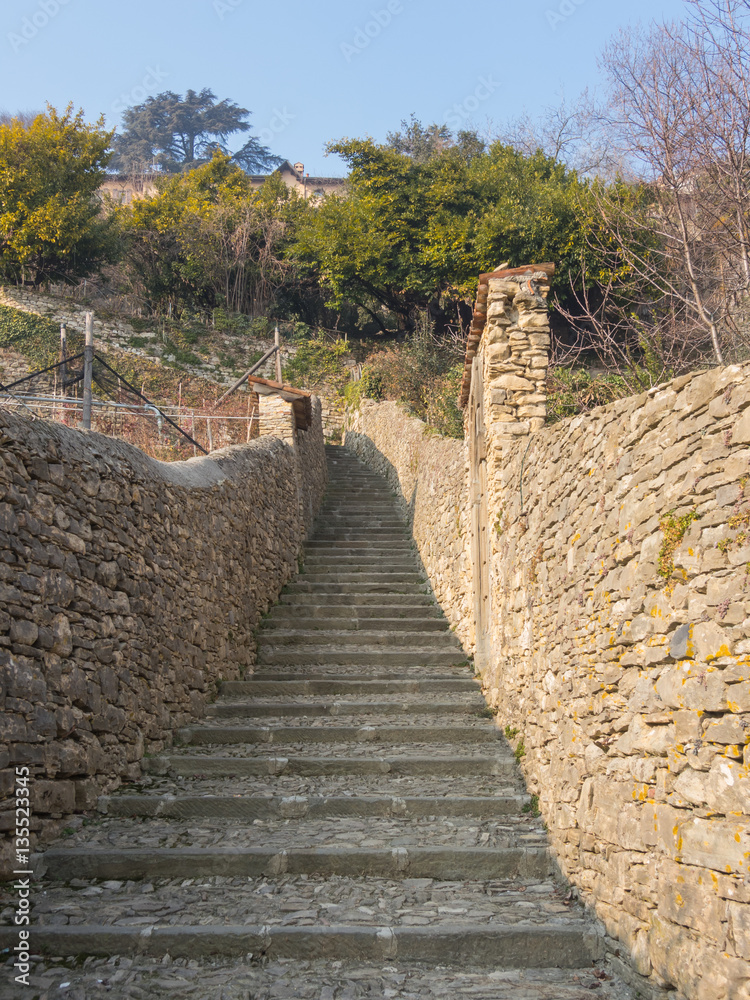 Bergamo. One of the beautiful city in Italy. Lombardia. Stones stairway that reach the ancient city from the lower town. Bergamo. One of the beautiful city in Italy. Lombardia. Stones stairway that reach the ancient city from the lower town.