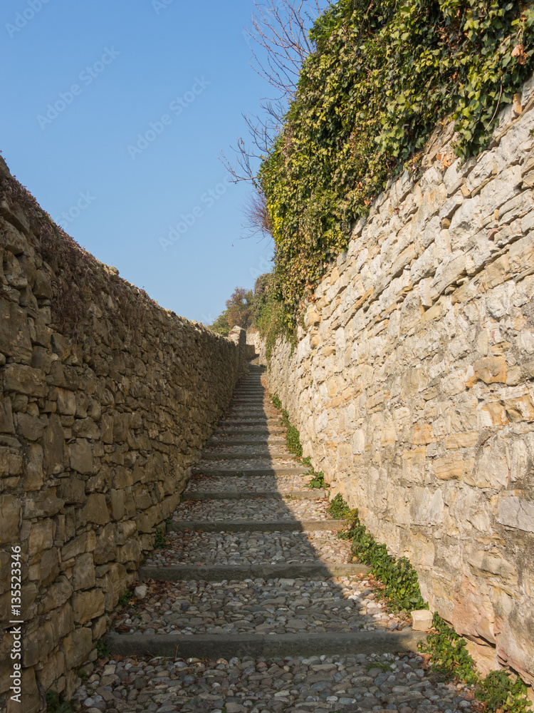 Bergamo. One of the beautiful city in Italy. Lombardia. Stones stairway that reach the ancient city from the lower town. Bergamo. One of the beautiful city in Italy. Lombardia. Stones stairway that reach the ancient city from the lower town.