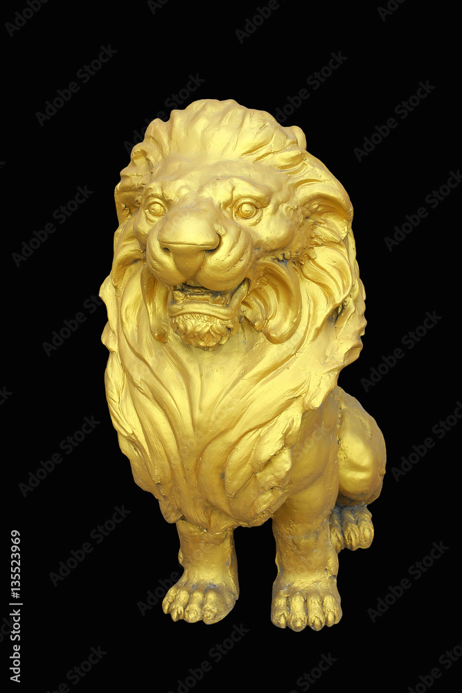 Golden lion statues isolated on black background. Golden lion statues isolated on black background.