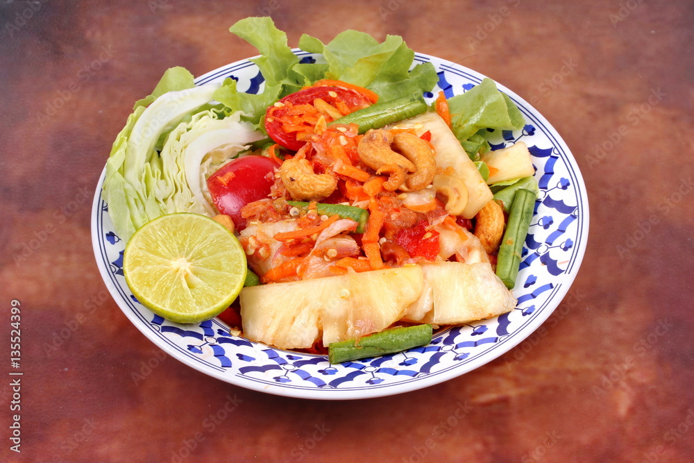 Spicy and sour vegetable salad with pineapple . Spicy and sour vegetable salad with pineapple .
