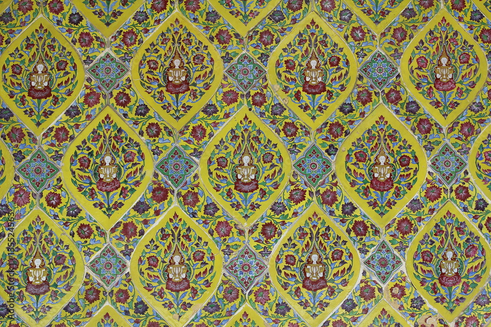Deva Texture on Wall, Temple in Bangkok, Thailand.