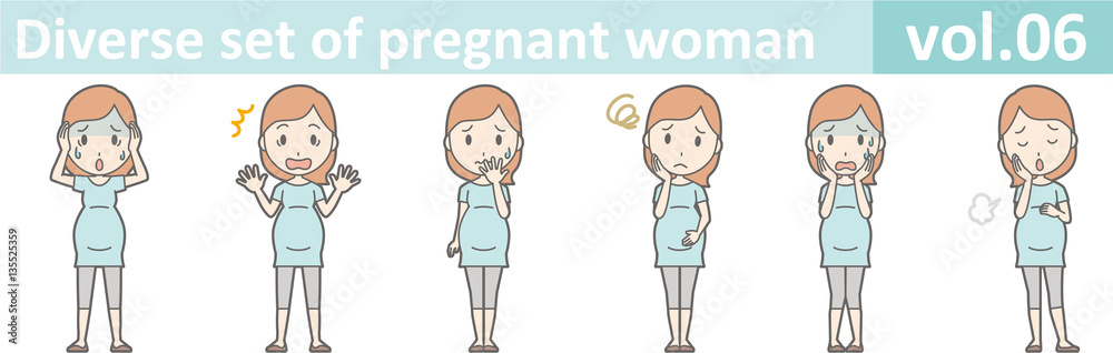 Diverse set of pregnant woman, EPS10 vol.06  (Pregnant women wearing short-sleeved clothes)