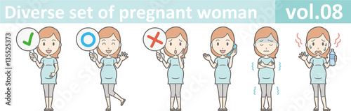 Diverse set of pregnant woman, EPS10 vol.08  (Pregnant women wearing short-sleeved clothes)