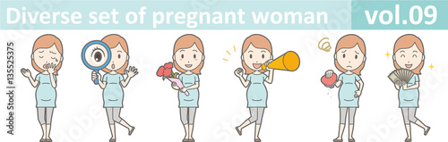 Diverse set of pregnant woman, EPS10 vol.09  (Pregnant women wearing short-sleeved clothes)