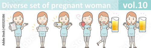 Diverse set of pregnant woman, EPS10 vol.10  (Pregnant women wearing short-sleeved clothes)