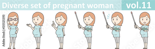 Diverse set of pregnant woman, EPS10 vol.11  (Pregnant women wearing short-sleeved clothes)