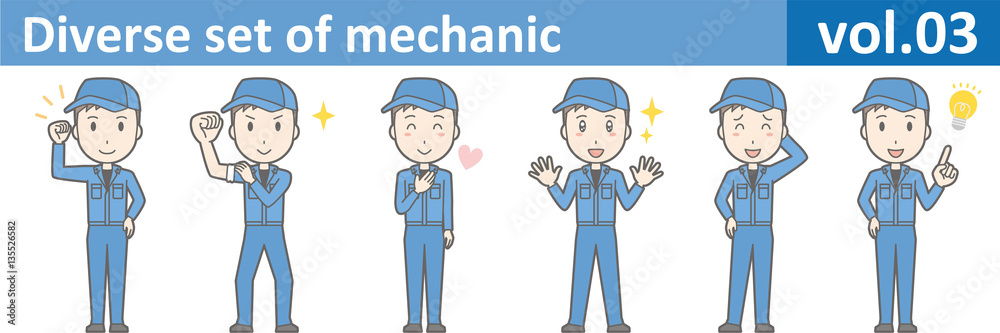 Diverse set of mechanic, EPS10 vol.03 (Young mechanic in blue uniform) Diverse set of mechanic, EPS10 vol.03 (Young mechanic in blue uniform)