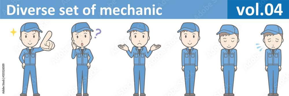 Diverse set of mechanic, EPS10 vol.04 (Young mechanic in blue uniform) Diverse set of mechanic, EPS10 vol.04 (Young mechanic in blue uniform)