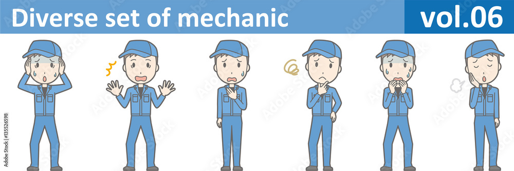Diverse set of mechanic, EPS10 vol.06 (Young mechanic in blue uniform) Diverse set of mechanic, EPS10 vol.06 (Young mechanic in blue uniform)