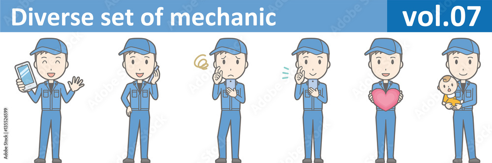 Diverse set of mechanic, EPS10 vol.07 (Young mechanic in blue uniform) Diverse set of mechanic, EPS10 vol.07 (Young mechanic in blue uniform)